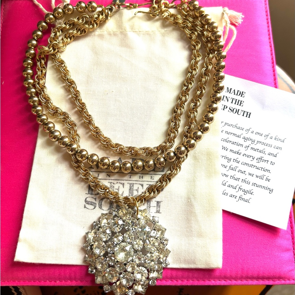 Made in the Deep South 1940’s Brooch- Triple Strand Necklace.